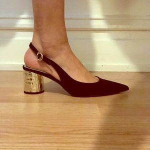 Zara low heel. Sling back with metallic heel.